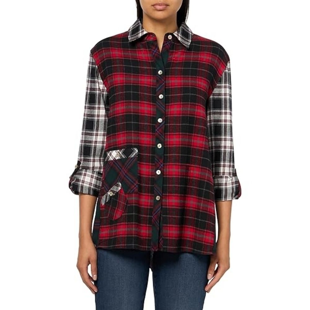 John Mark Flannel Button Up Down Shirt Size S Plaid Mix Holiday Xmas Christmas